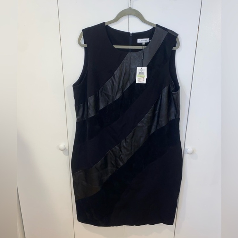 NWT Calvin Klein Women's Faux Suede Leatherette Sleeveless Black Plus dress 18